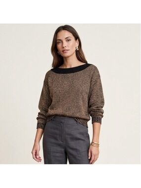Vintage Smart Set Black and Gold Lurex Scoop Bateau Sweater Size L
